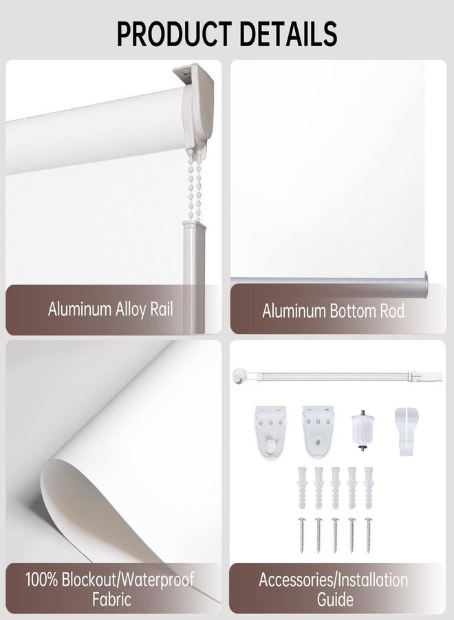 Allbright 100% Blackout Cordless Roller Shades for Windows, Thermal Insulated UV Protection, Window Roller Blinds for Home, Office, Bedroom, Door, 15" W x 64" H, White - Image 2